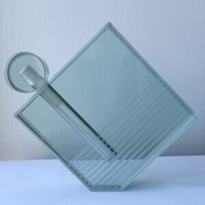 Max Leser Art Glass Geometric Square Perfume Bottle with Stopper Signed 5"x 5.5"